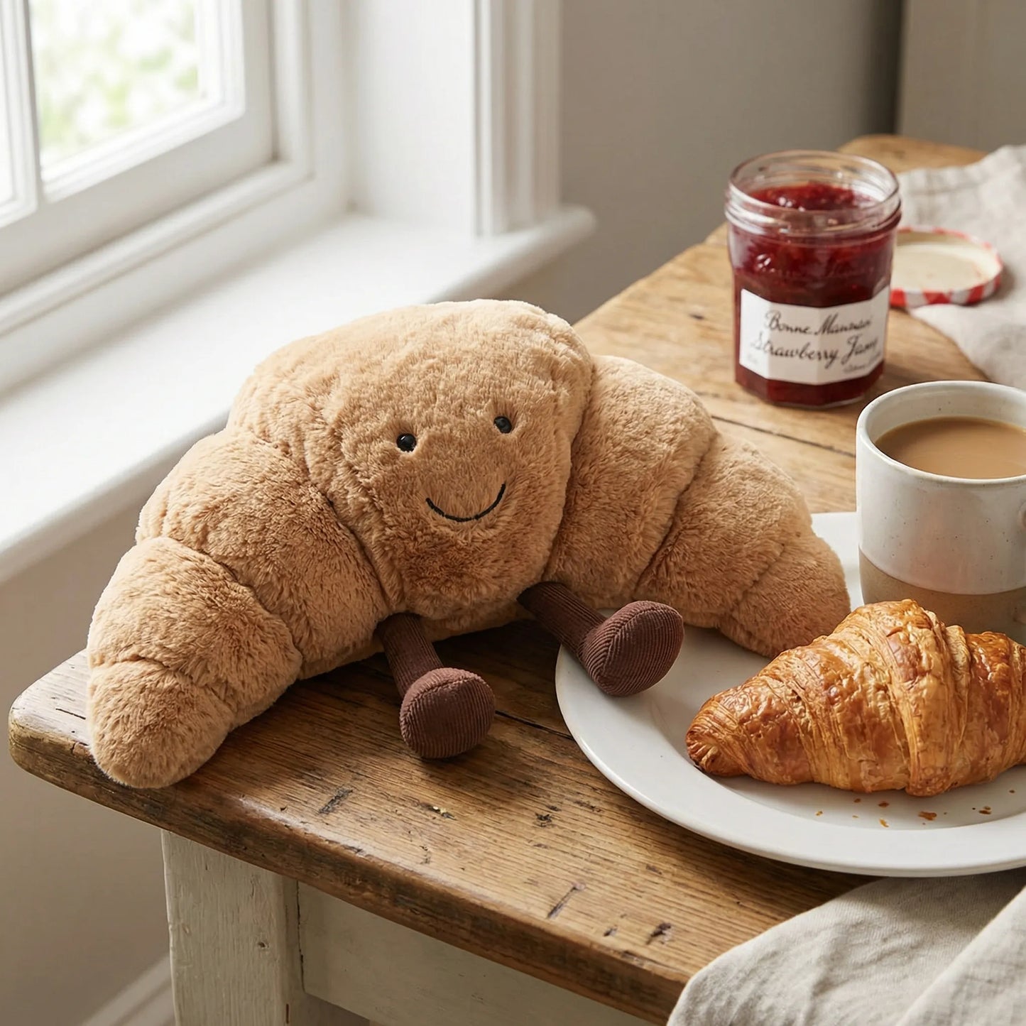 Croissant-Shaped Soft Cuddle Bear Pillow