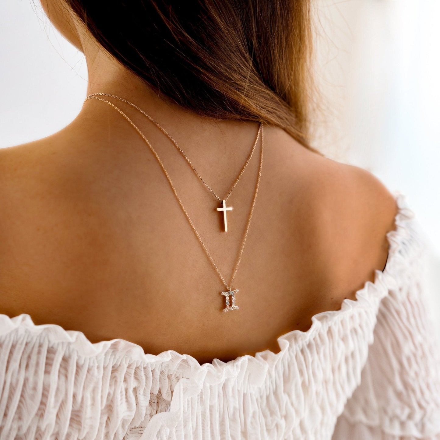 Sterling Silver Cross Pendant Necklace with Adjustable Chain