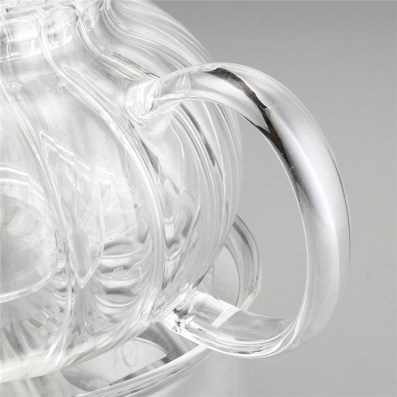 Clear Borosilicate Glass Teapot Set with 6 Cups and Candle Holder