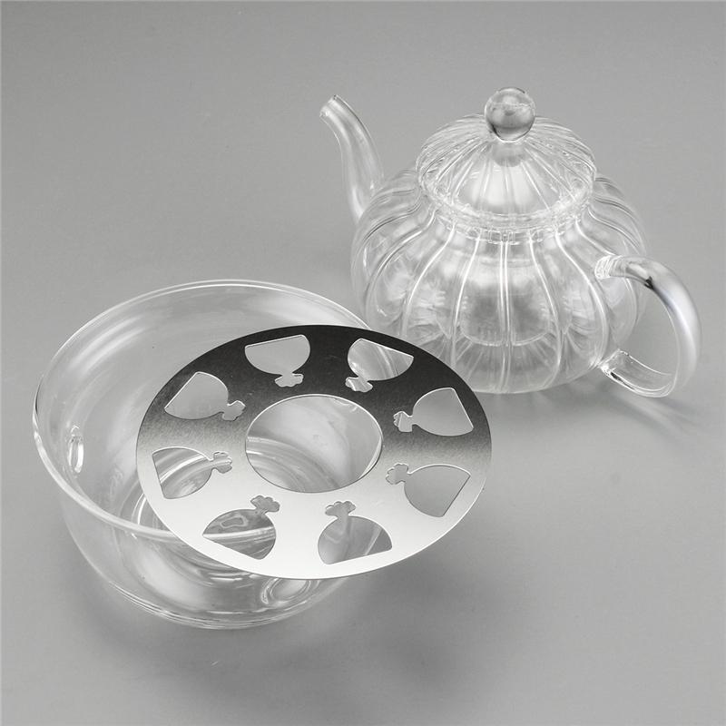 Clear Borosilicate Glass Teapot Set with 6 Cups and Candle Holder