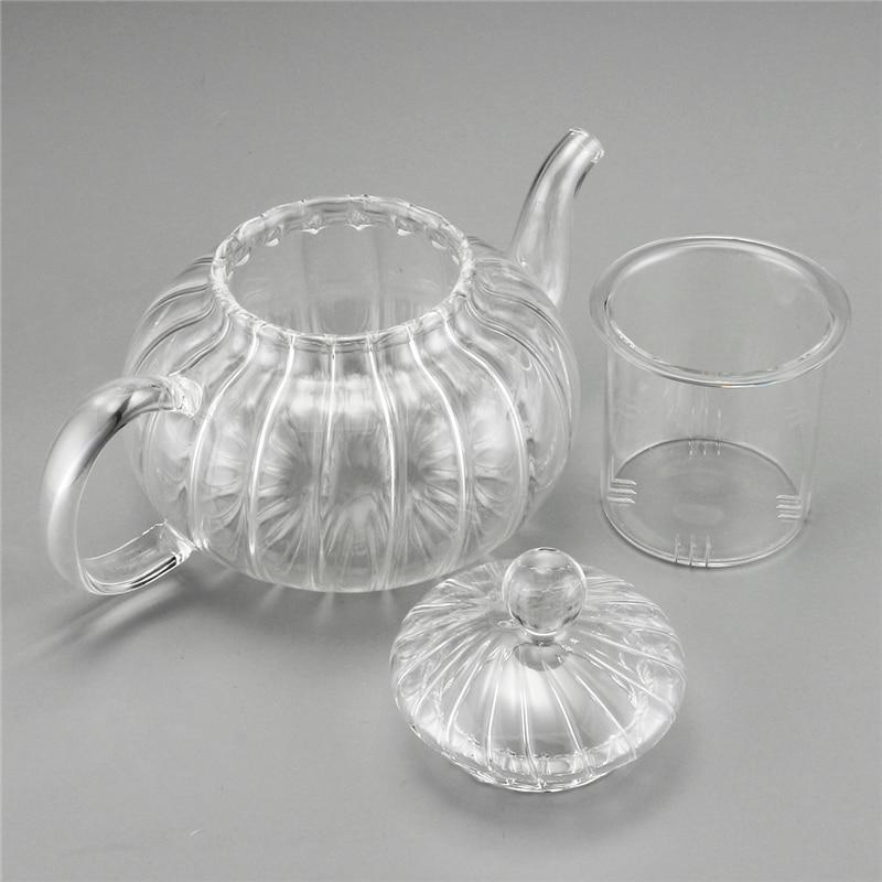 Clear Borosilicate Glass Teapot Set with 6 Cups and Candle Holder