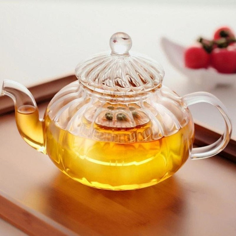 Clear Borosilicate Glass Teapot Set with 6 Cups and Candle Holder