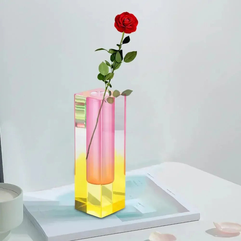 Modern Acrylic Square Vase with Crystal Effect Finish