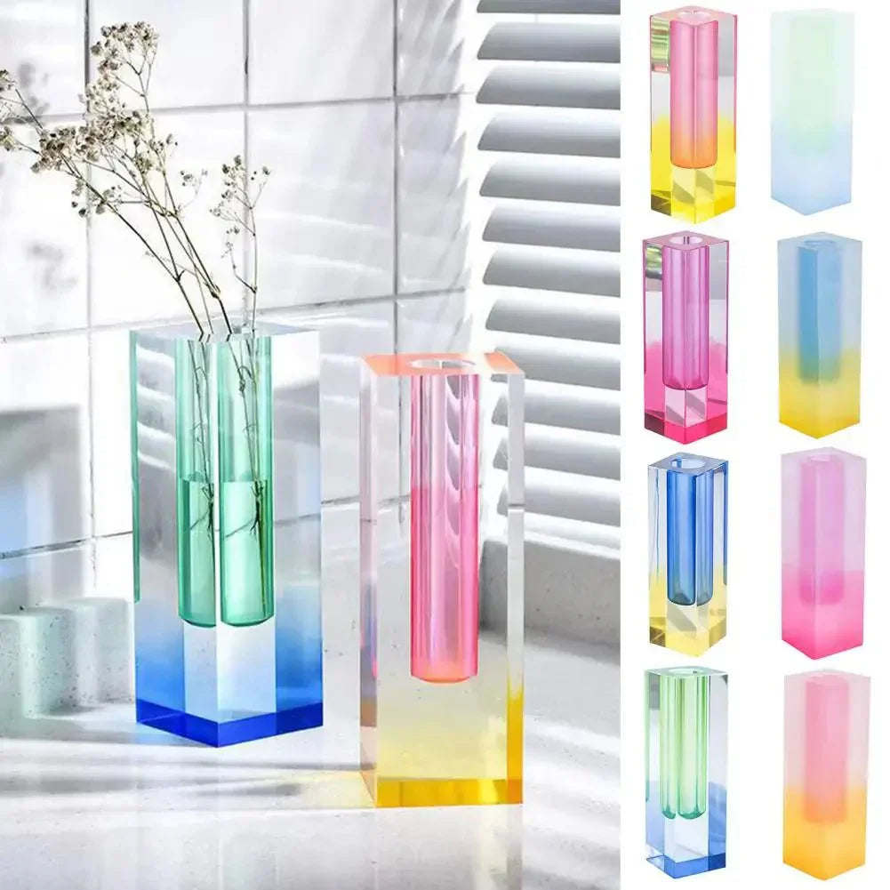 Square Acrylic Gradient Vase with Crystal Effect