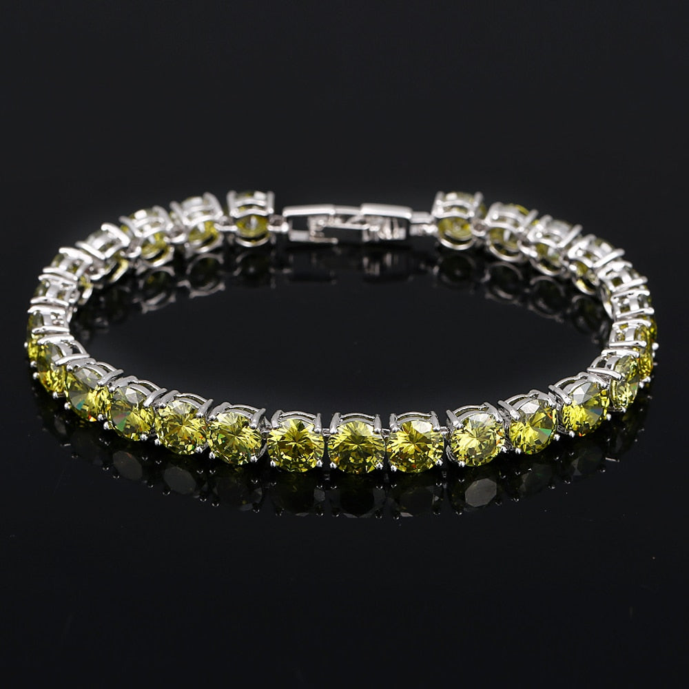 Crystal Heart Tennis Bracelet in Sterling Silver with AAA Cubic Zirconia