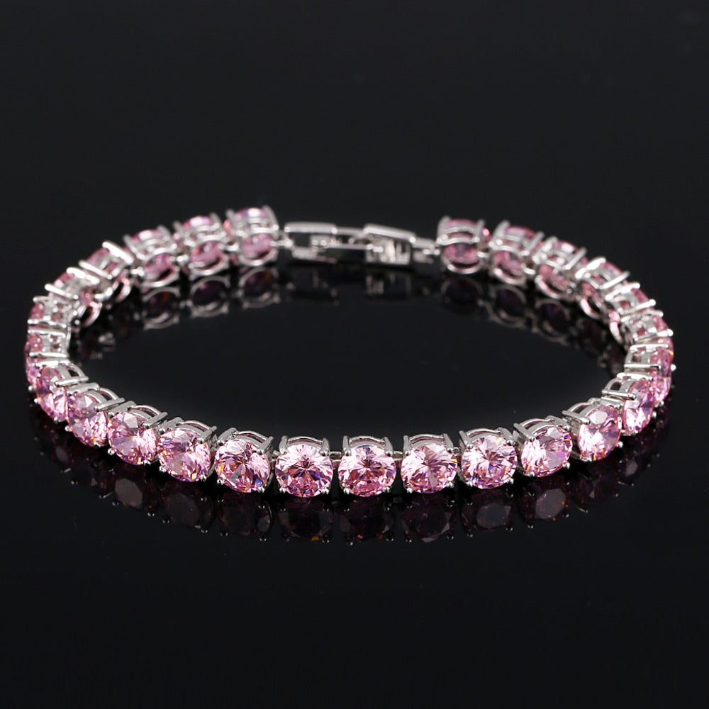 Crystal Heart Tennis Bracelet in Sterling Silver with AAA Cubic Zirconia