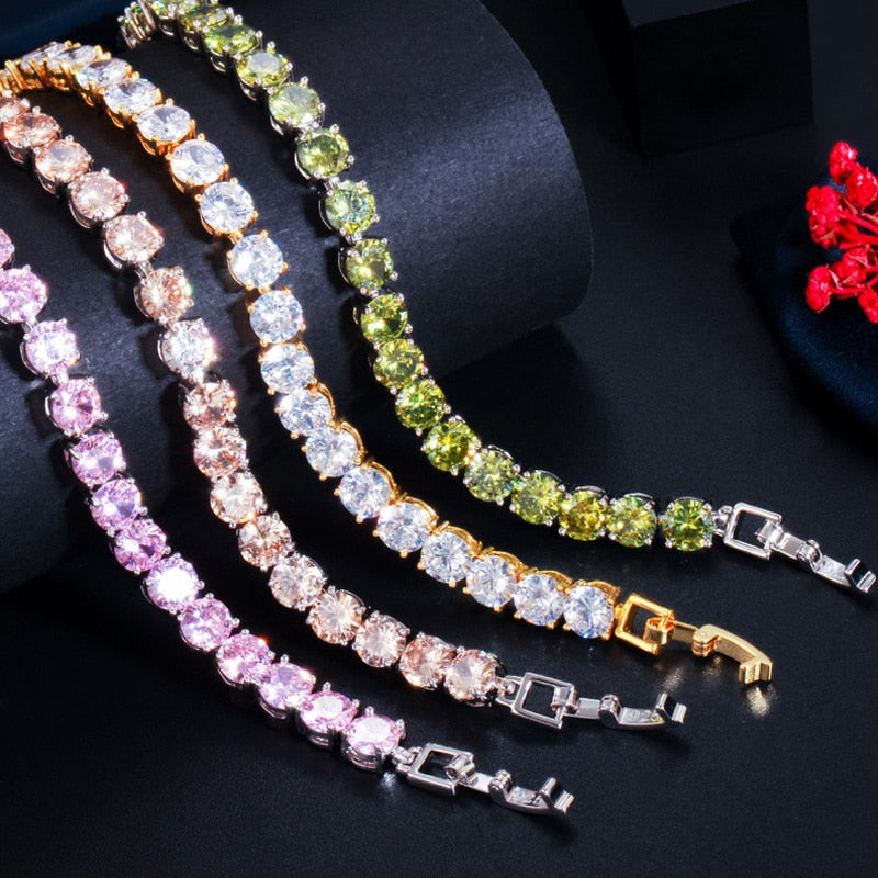 Crystal Heart Tennis Bracelet in Sterling Silver with AAA Cubic Zirconia