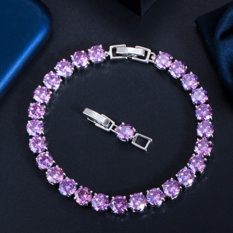 Crystal Heart Tennis Bracelet in Sterling Silver with AAA Cubic Zirconia