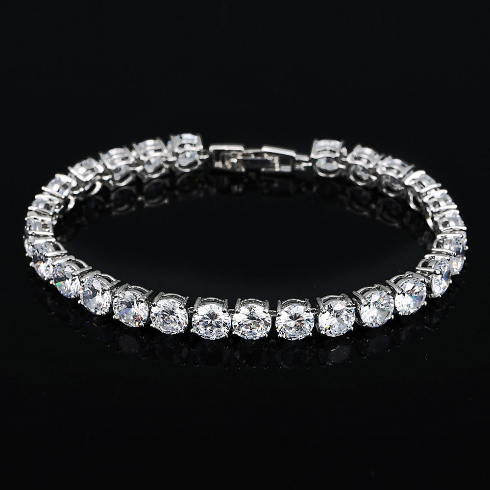 Crystal Heart Tennis Bracelet in Sterling Silver with AAA Cubic Zirconia