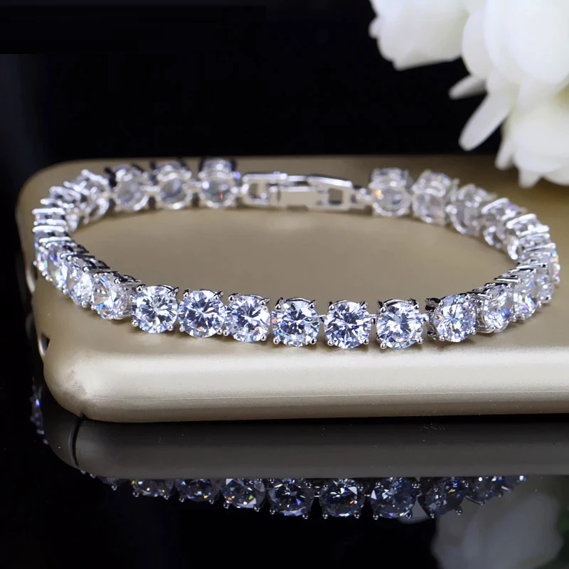 Crystal Heart Tennis Bracelet in Sterling Silver with AAA Cubic Zirconia