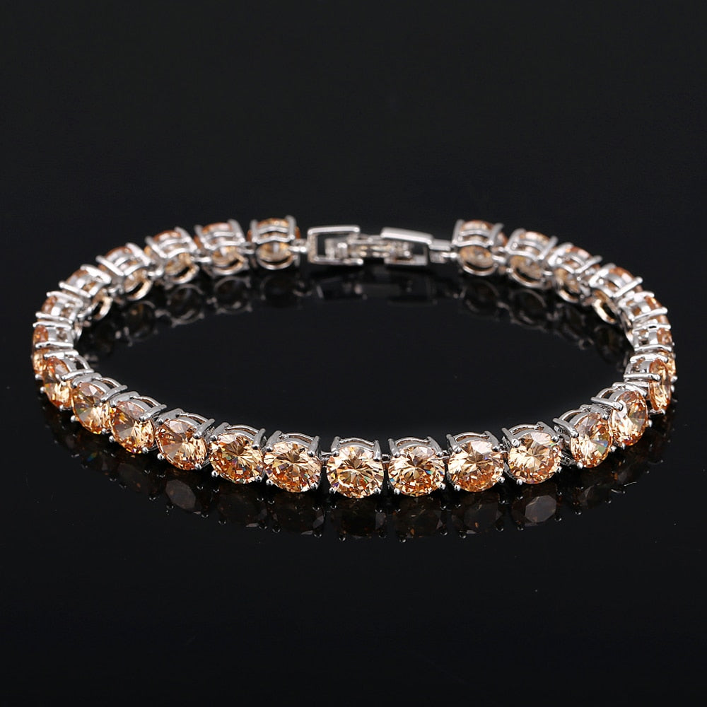 Crystal Heart Tennis Bracelet in Sterling Silver with AAA Cubic Zirconia