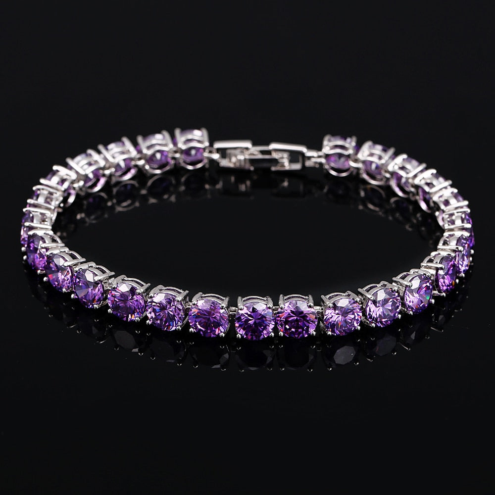 Crystal Heart Tennis Bracelet in Sterling Silver with AAA Cubic Zirconia