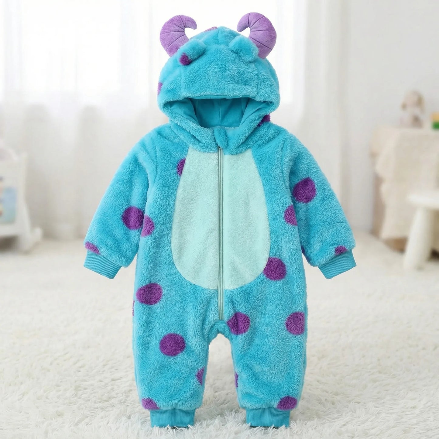 Soft Animal-Themed Full Body Suit with Hood for Infants