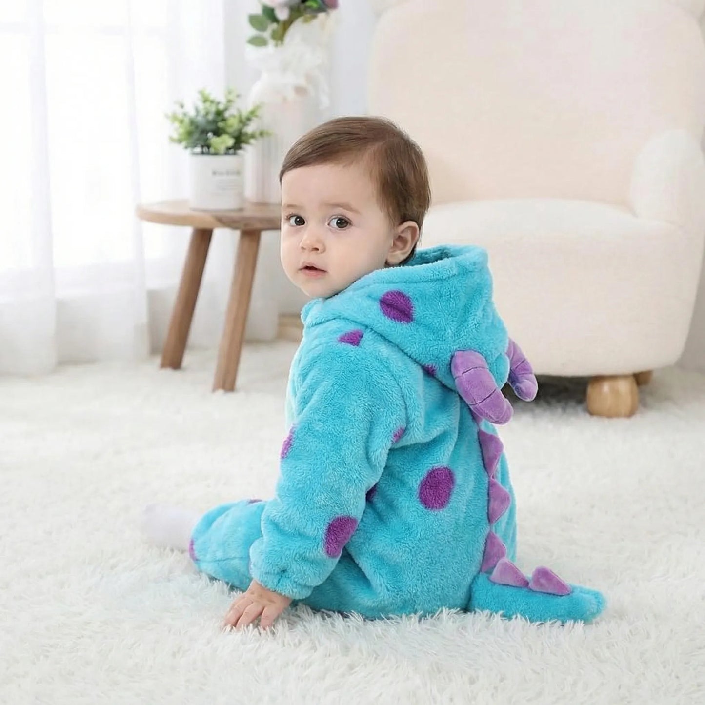 Soft Animal-Themed Full Body Suit with Hood for Infants
