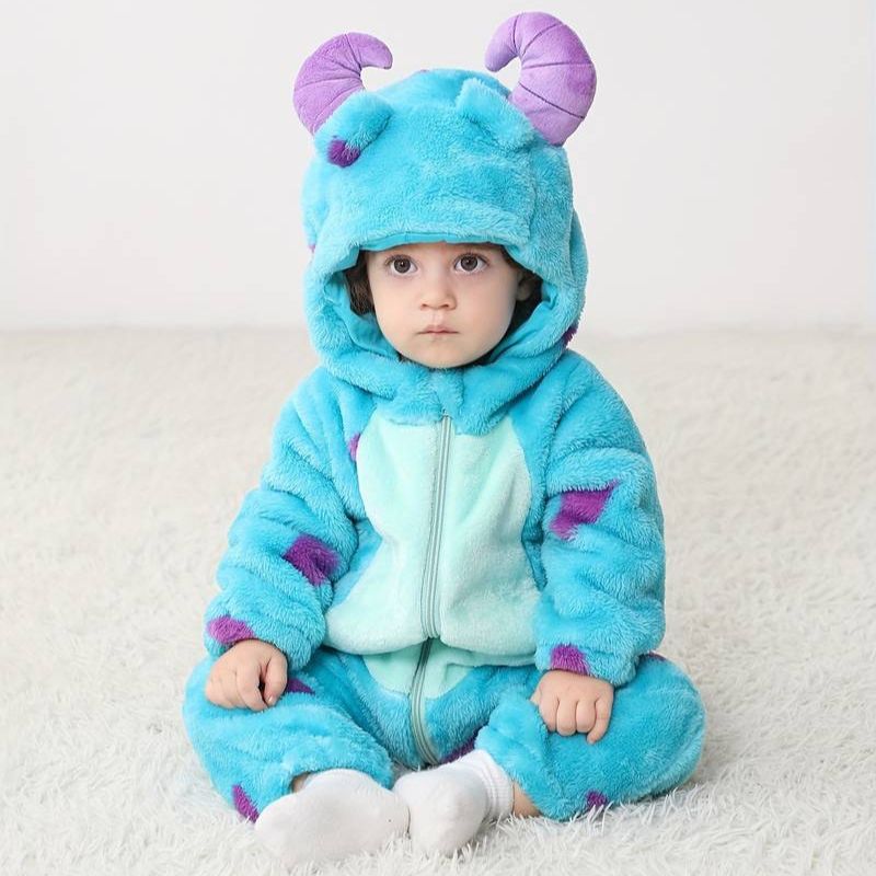 Soft Animal-Themed Full Body Suit with Hood for Infants