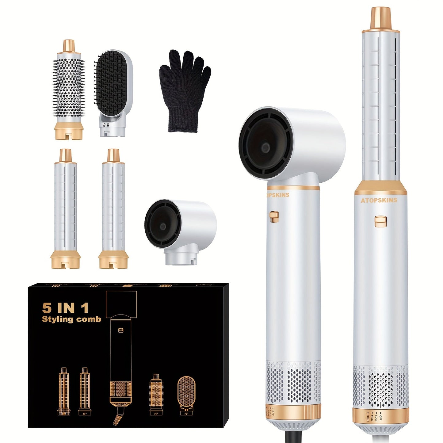5-in-1 Hair Dryer and Multistyler with US Plug and Nozzle
