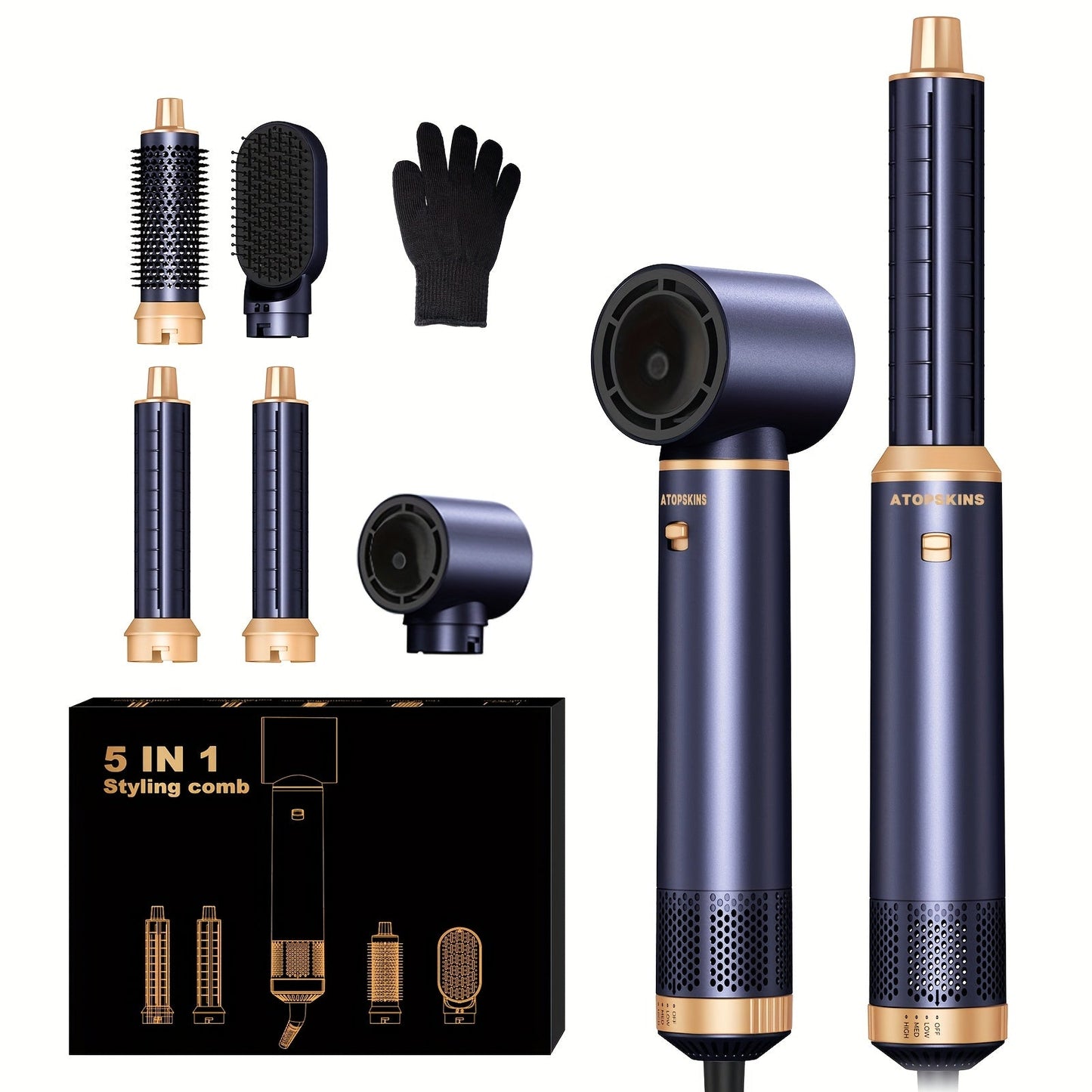 5-in-1 Hair Dryer and Multistyler with US Plug and Nozzle