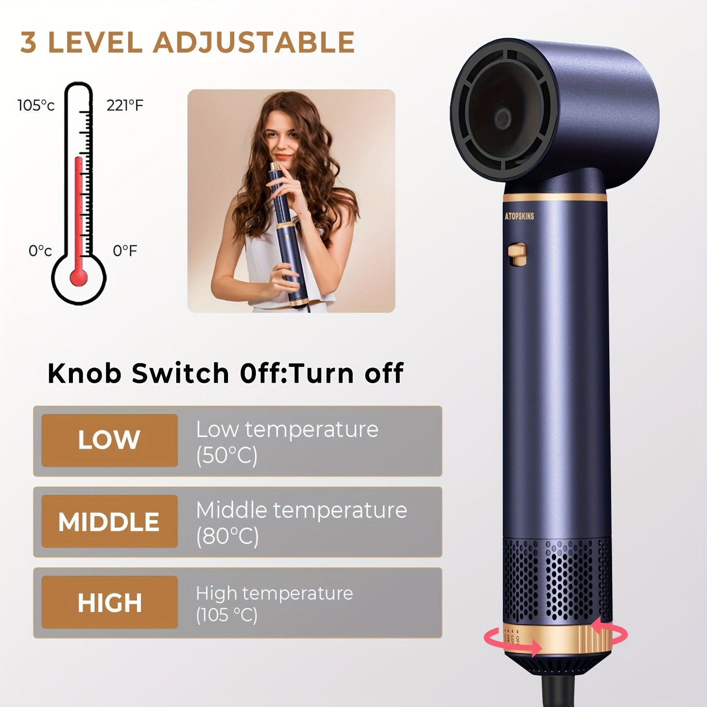 5-in-1 Hair Dryer and Multistyler with US Plug and Nozzle