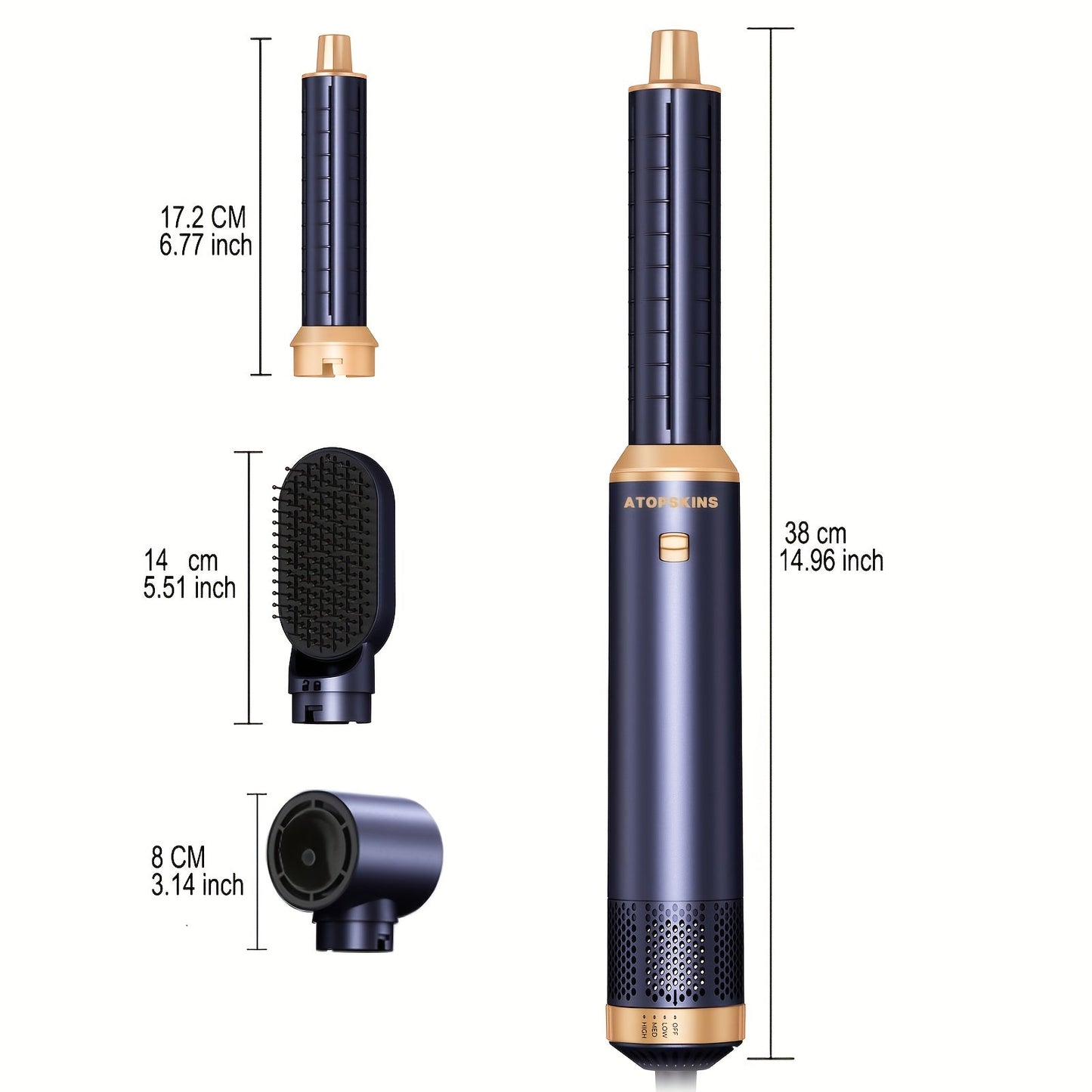 5-in-1 Hair Dryer and Multistyler with US Plug and Nozzle