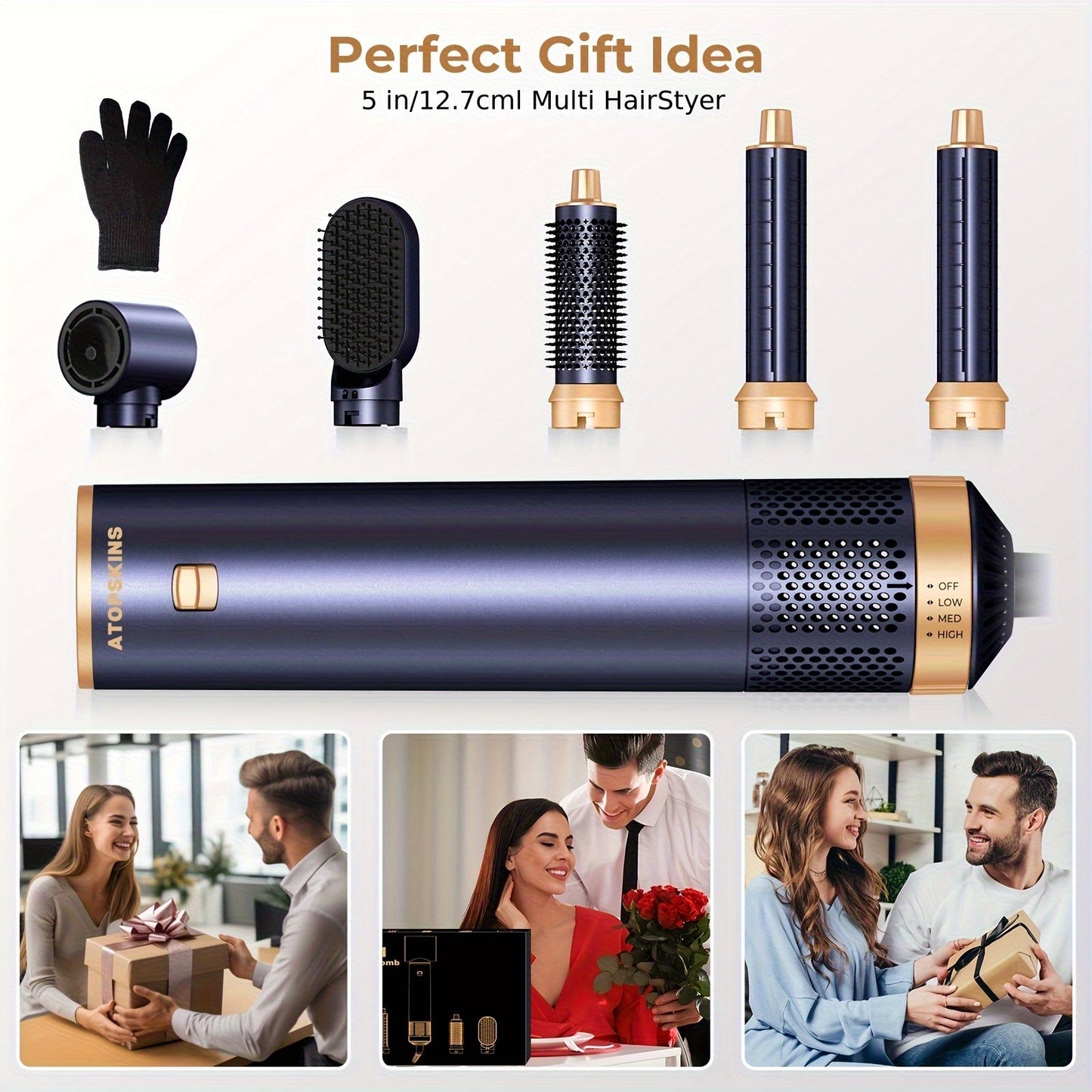 5-in-1 Hair Dryer and Multistyler with US Plug and Nozzle