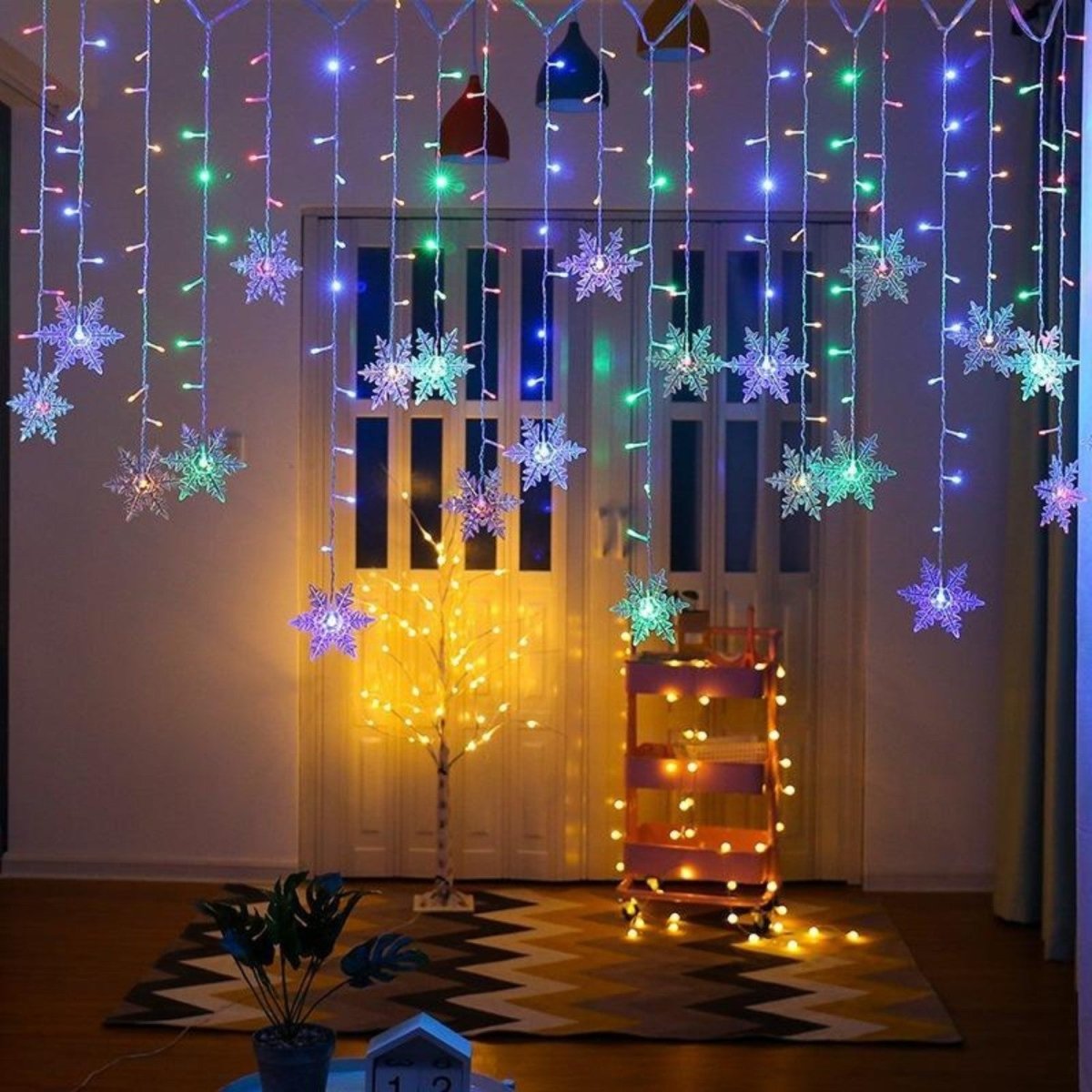 Snowflake LED String Lights - Warm White & Colorful Glow