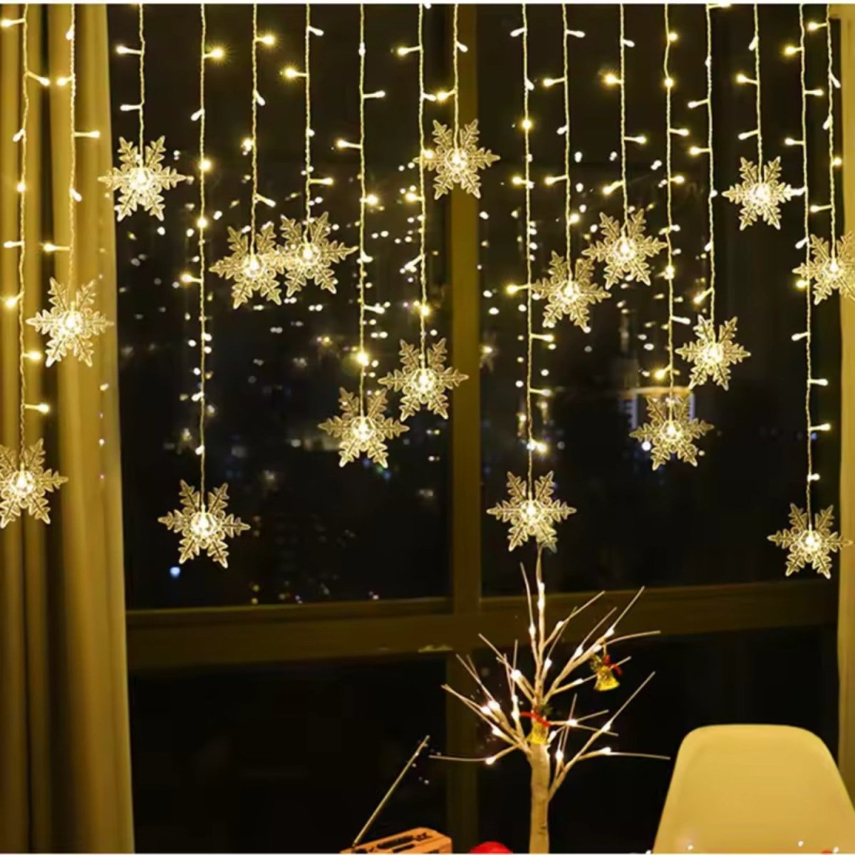 Snowflake LED String Lights - Warm White & Colorful Glow