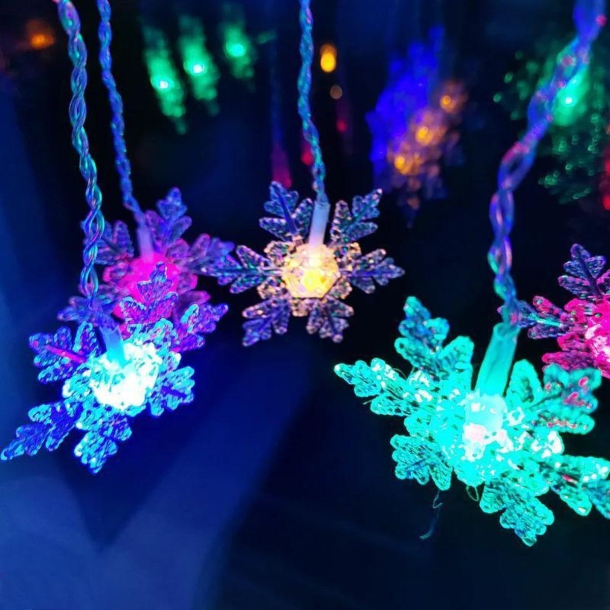 Snowflake LED String Lights - Warm White & Colorful Glow