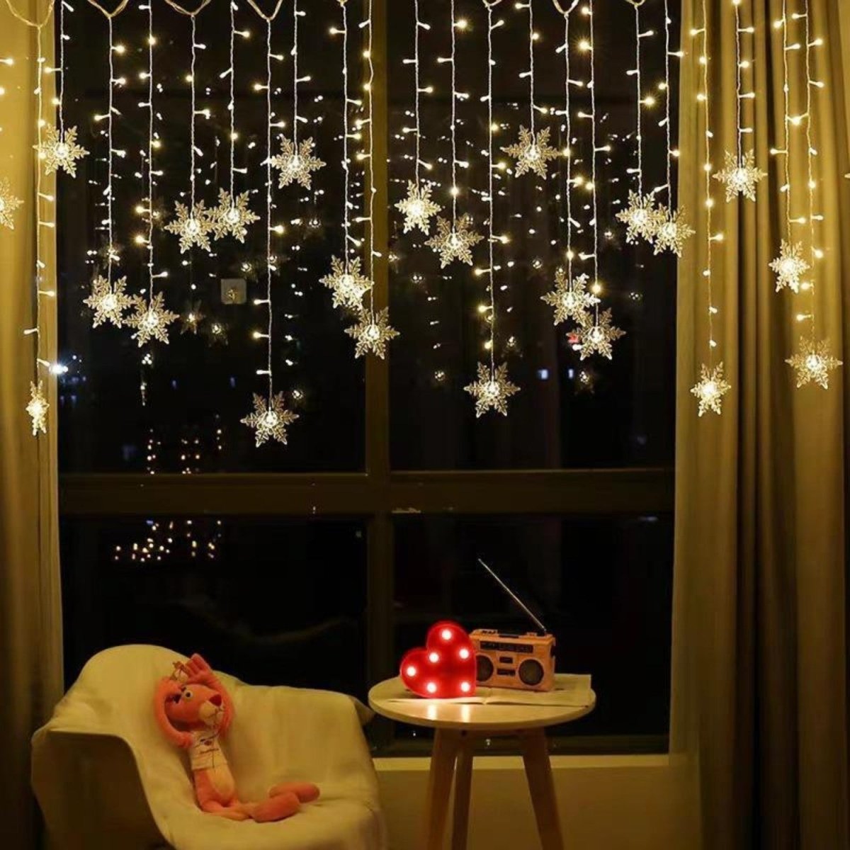 Snowflake LED String Lights - Warm White & Colorful Glow