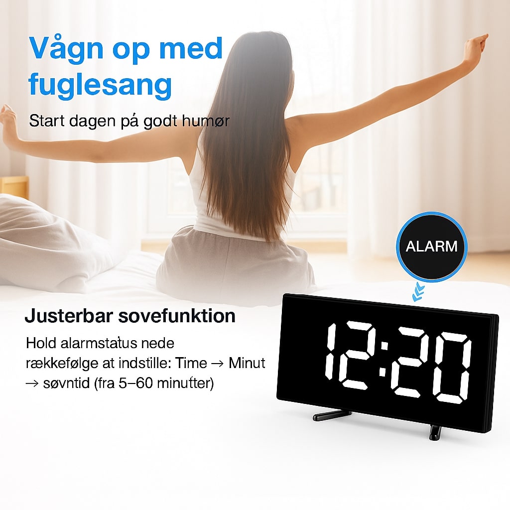 Curved LED Digital Alarm Clock with Automatic Light