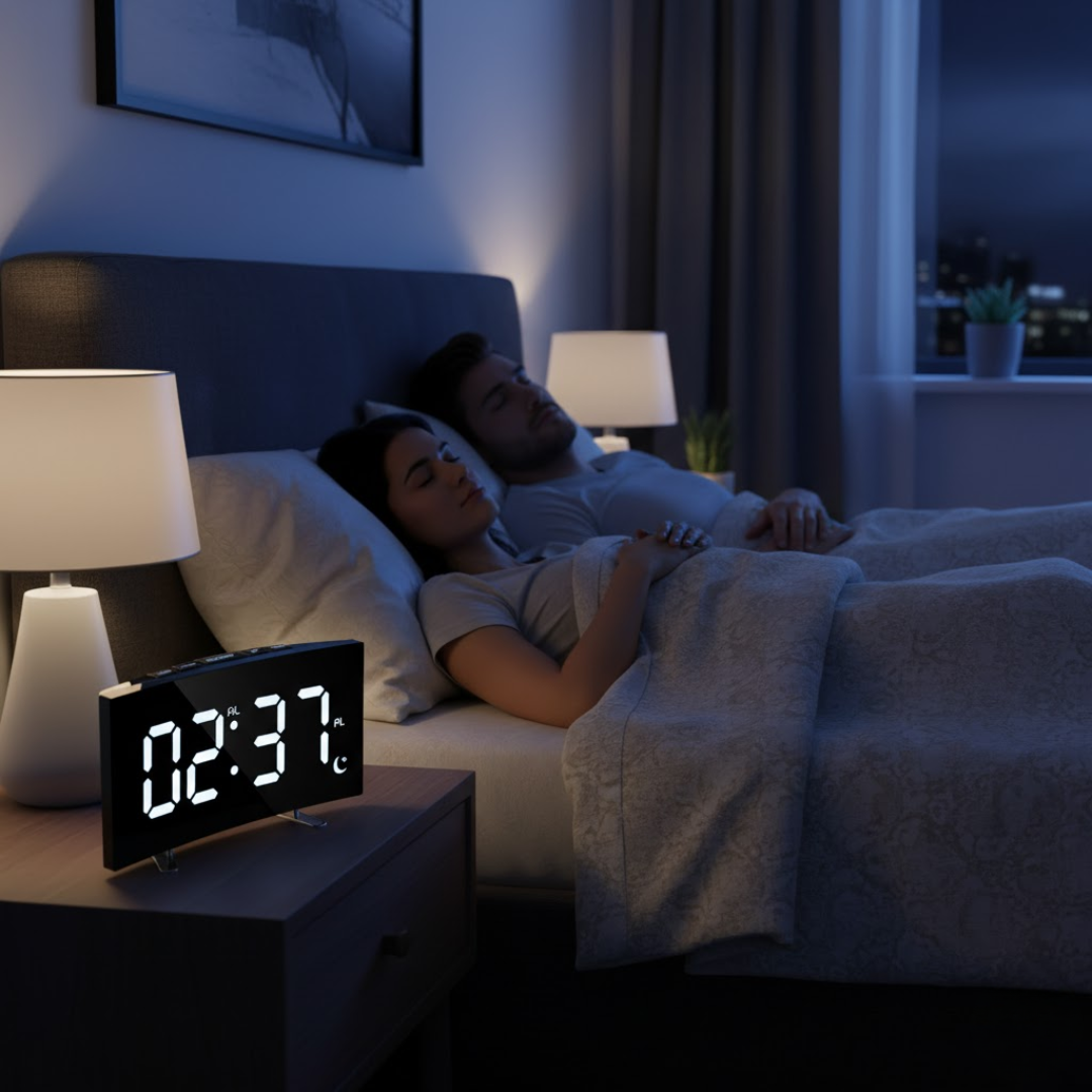 Curved LED Digital Alarm Clock with Automatic Light