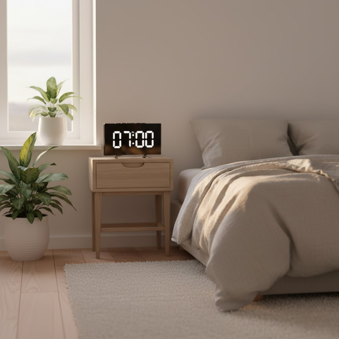 Curved LED Digital Alarm Clock with Automatic Light