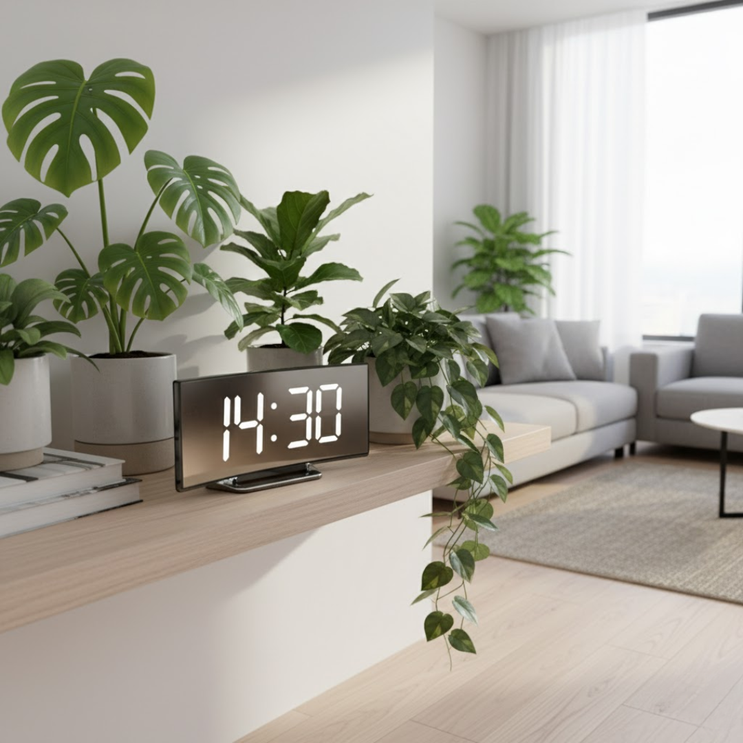 Curved LED Digital Alarm Clock with Automatic Light