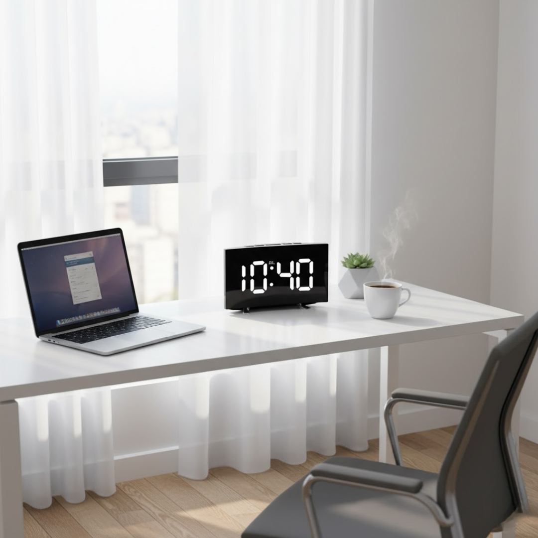 Curved LED Digital Alarm Clock with Automatic Light