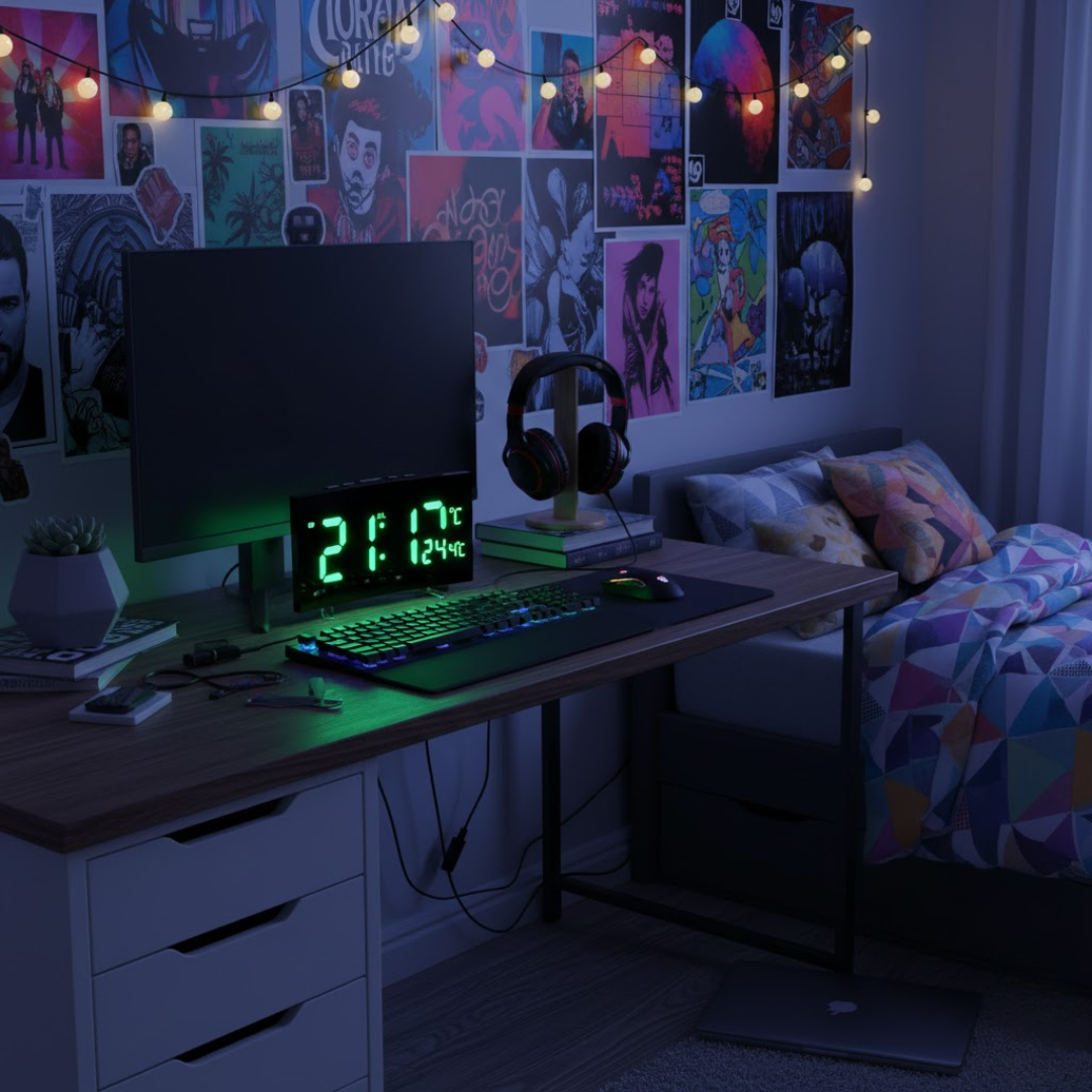Curved LED Digital Alarm Clock with Automatic Light