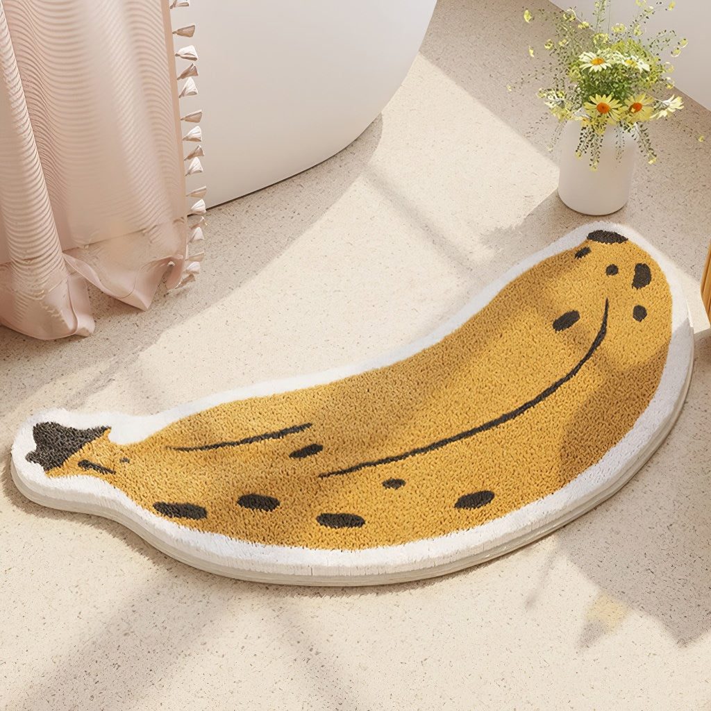 Banana Shaped Plush Bath Rug with Anti-Slip Backing