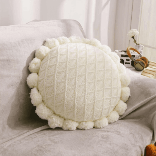 Round Pom Pom Tassel Cushion Cover 20x20 Inch