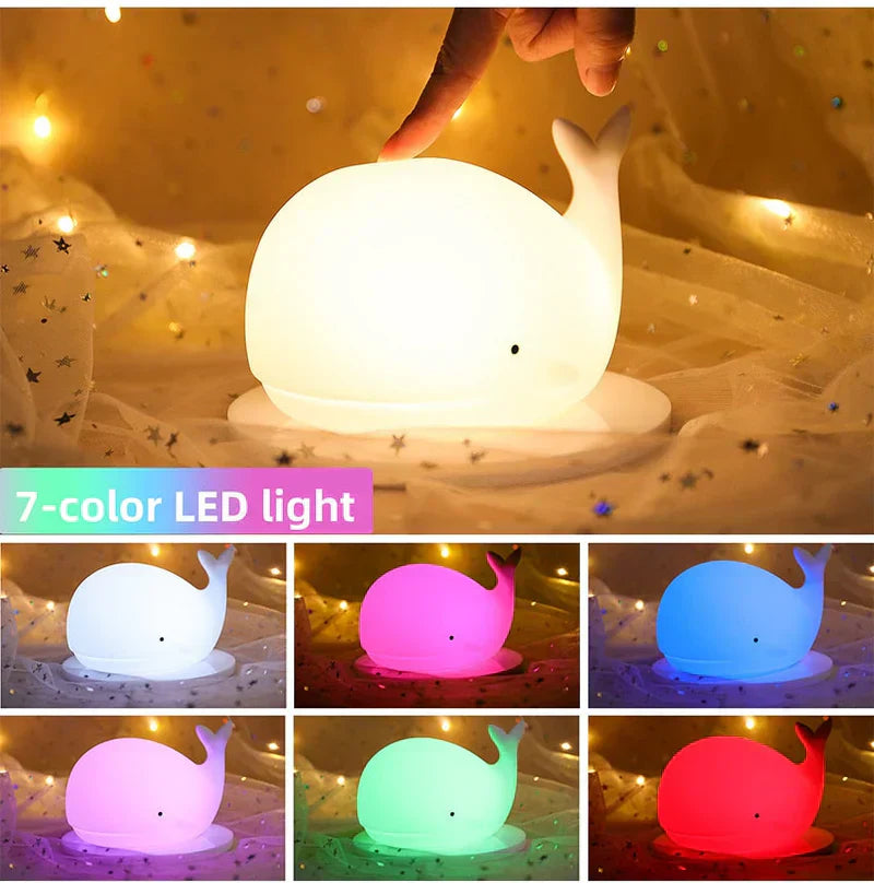 Cute Whale Night Light with Color Changing LED