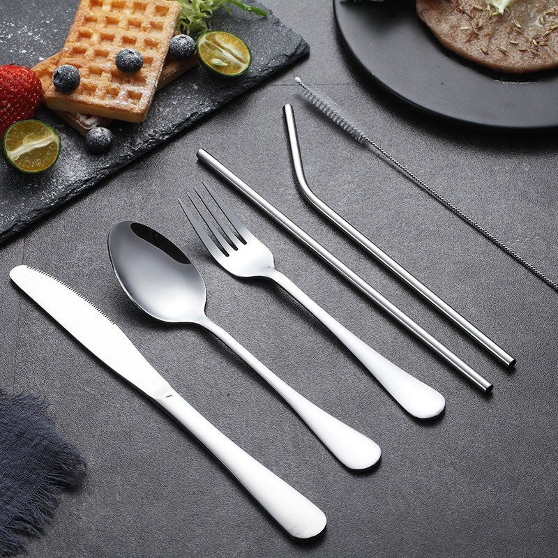 Portable Stainless Steel Cutlery Set with Case and Metal Straws