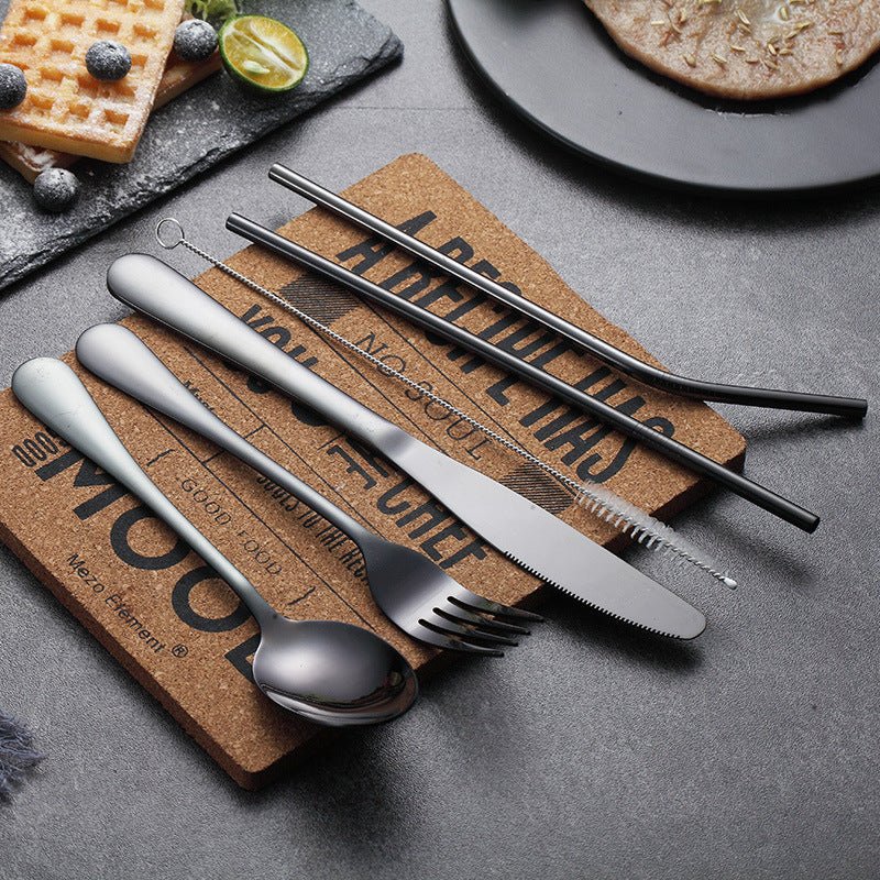 Portable Stainless Steel Cutlery Set with Case and Metal Straws
