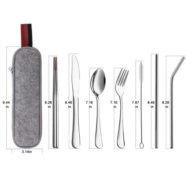 Portable Stainless Steel Cutlery Set with Case and Metal Straws
