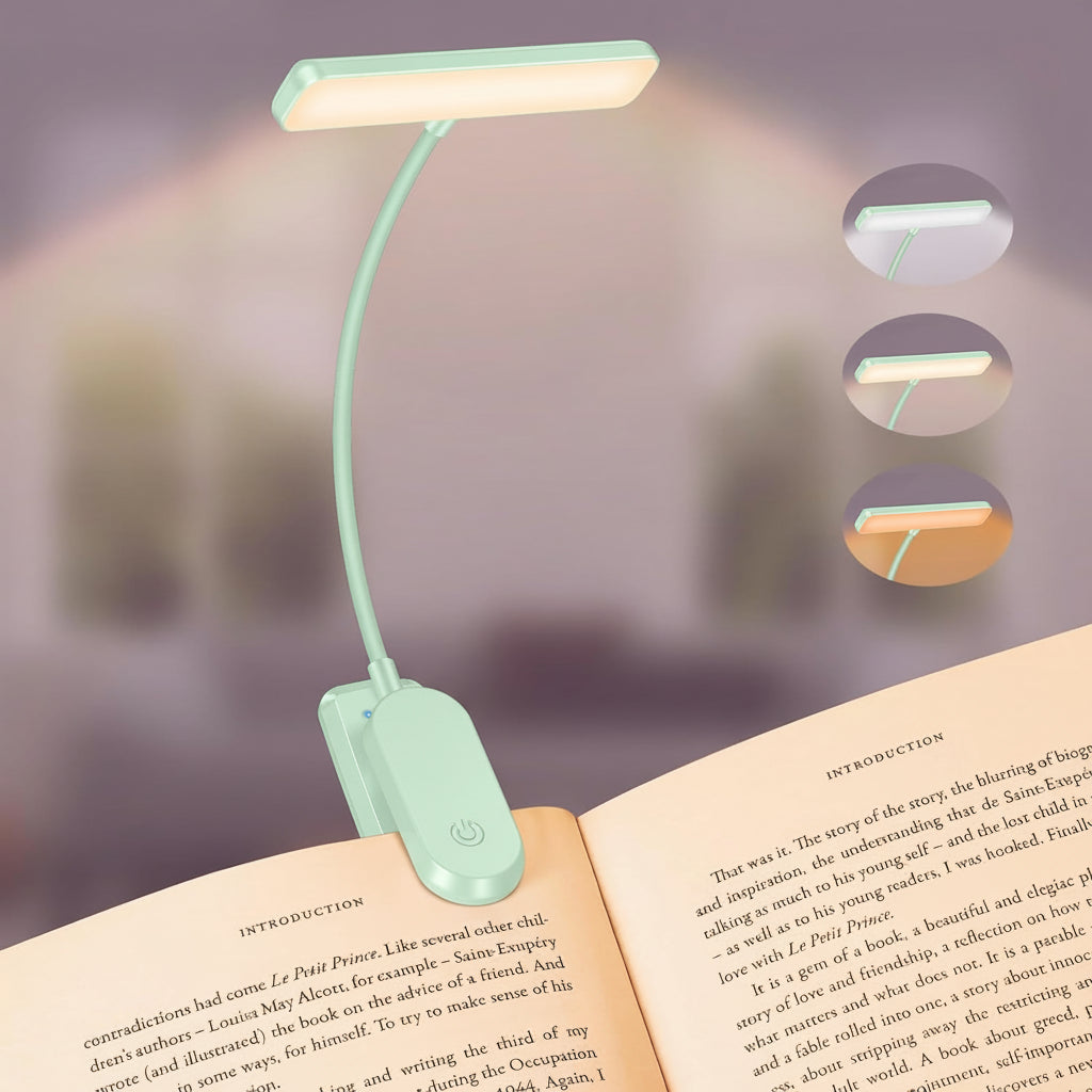 19 LED Rechargeable Clip-On Book Light with Adjustable Brightness and 3 Color Modes