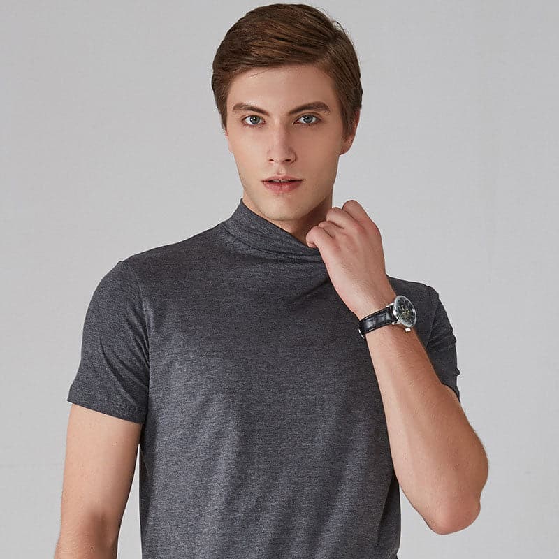 Men's Slim Fit High Collar T-Shirt in Breathable Cotton Blend