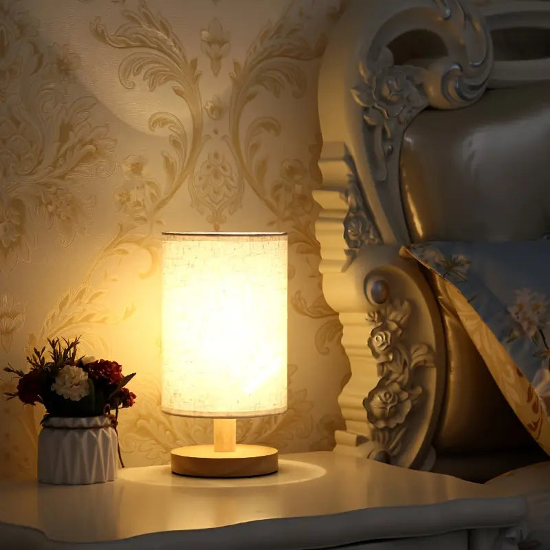 Minimalist Wooden Base Table Lamp with Fabric Shade