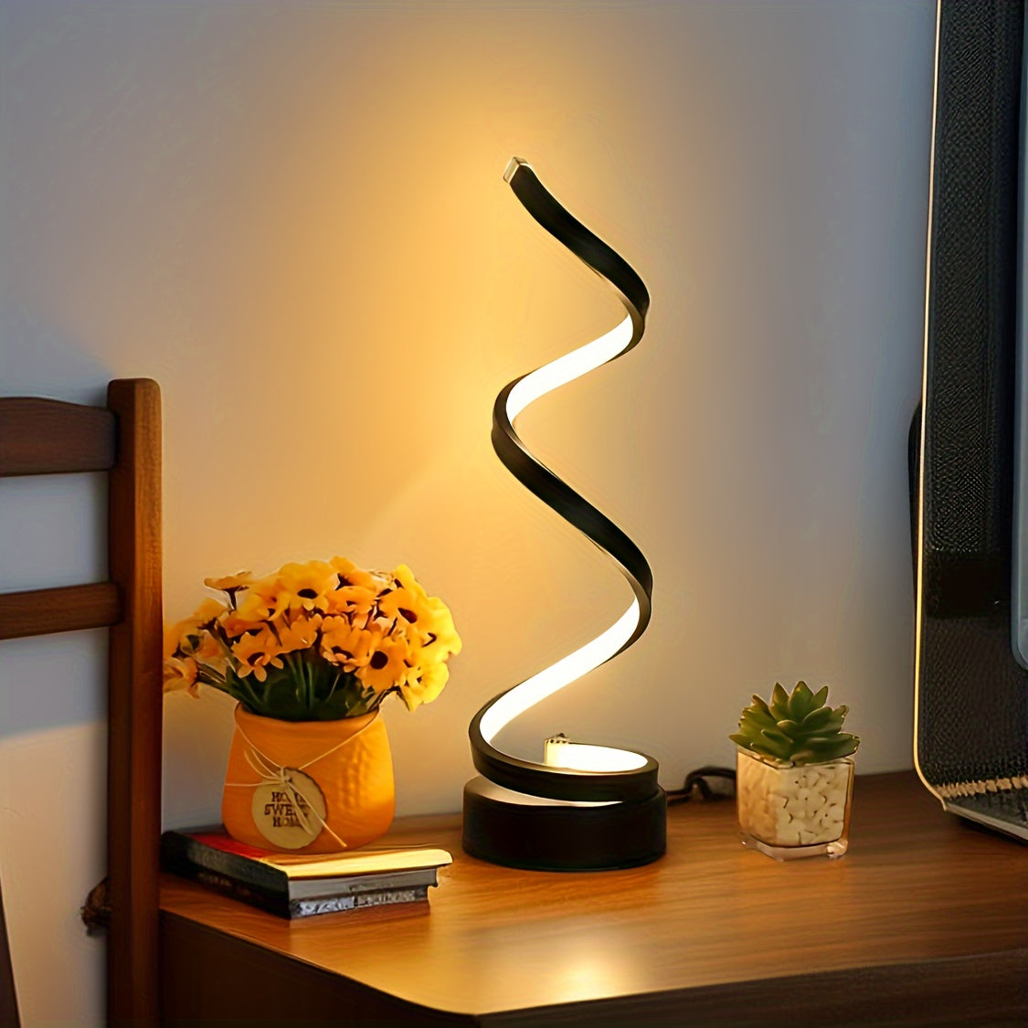 Modern Spiral LED Table Lamp with Warm Light for Bedroom and Office
