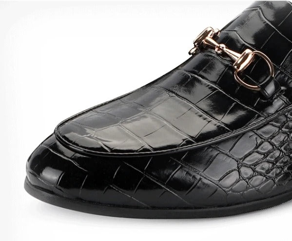 Textured Men's Loafers with Gold Horsebit Detail