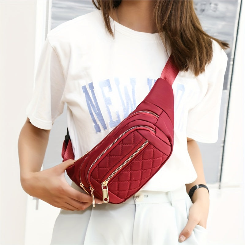 Lightweight Quilted Hip Bag for Women with Double Zippers