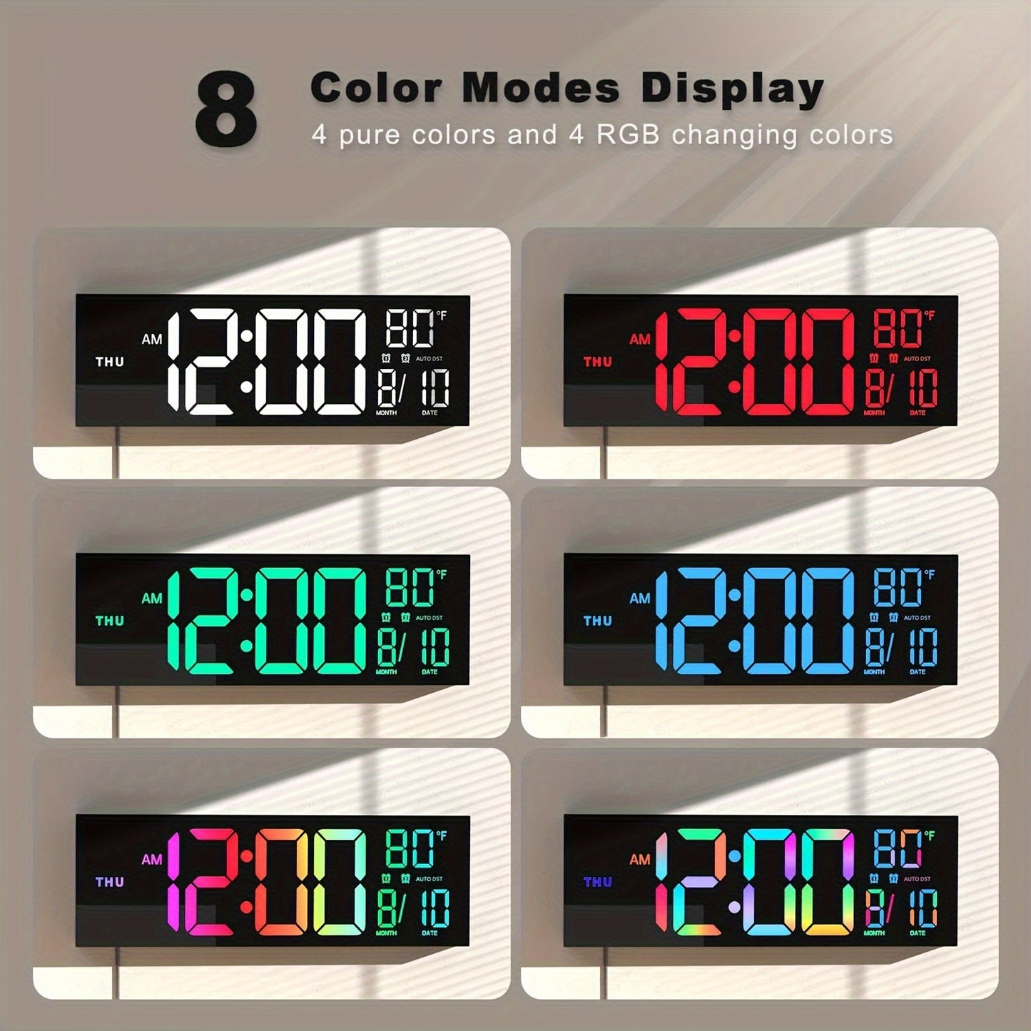 16-Inch RGB Digital Wall Clock with Remote Control and Auto Brightness