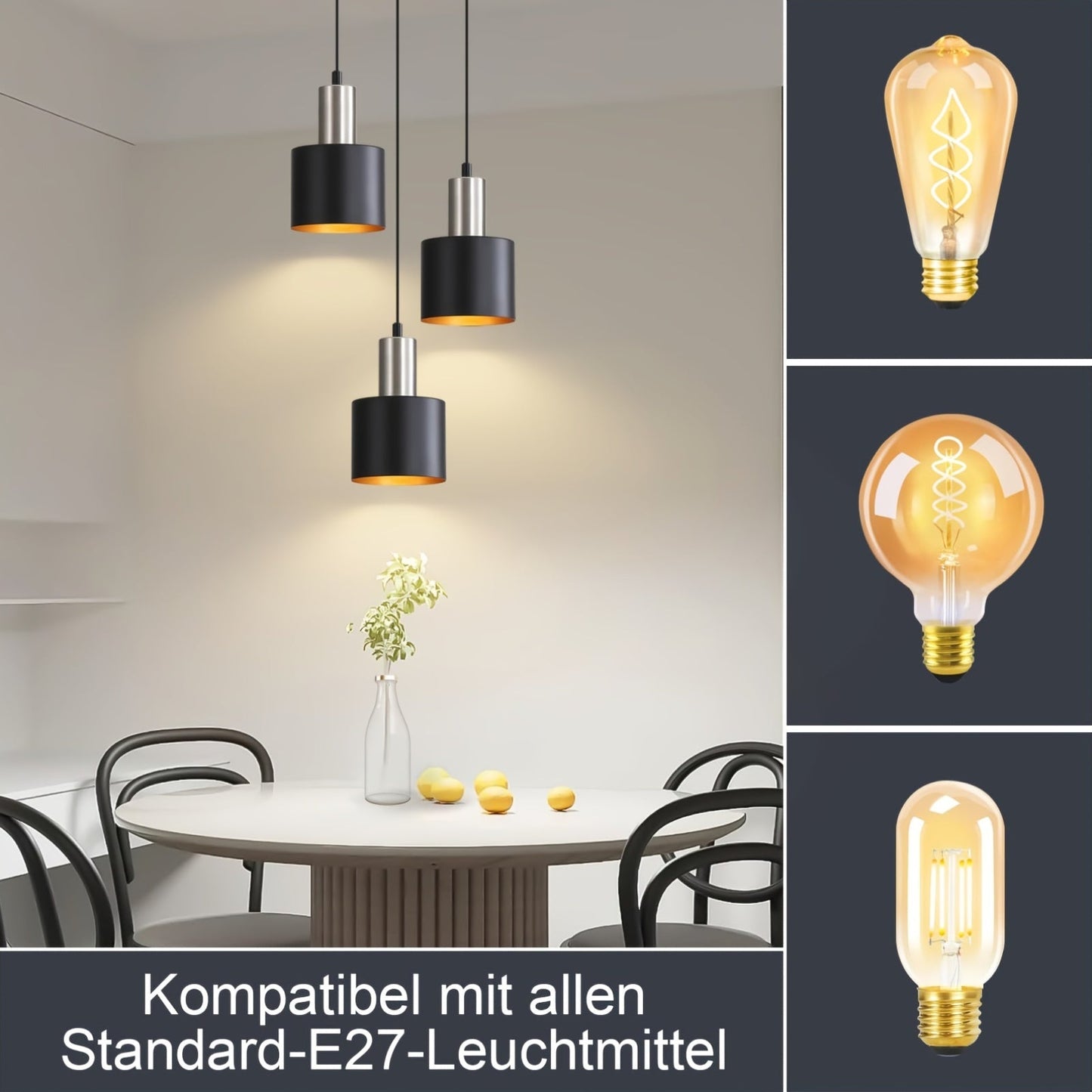 Black and Gold Industrial Pendant Light with Adjustable Height