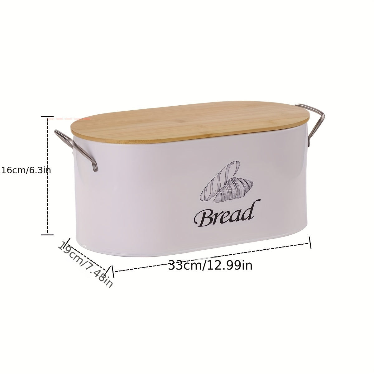White Oval Bread Box with Bamboo Cutting Board Lid
