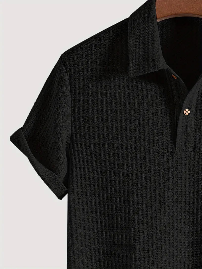 Men's Ribbed Polo Shirt - Breathable Lightweight Summer Casual Wear